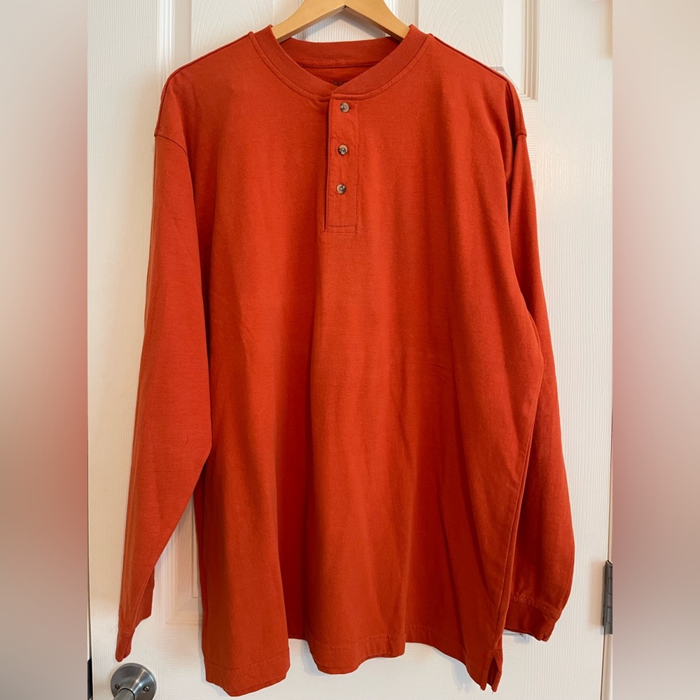 Puritan Men's Orange Long Sleeve Henley Shirt. Size XL